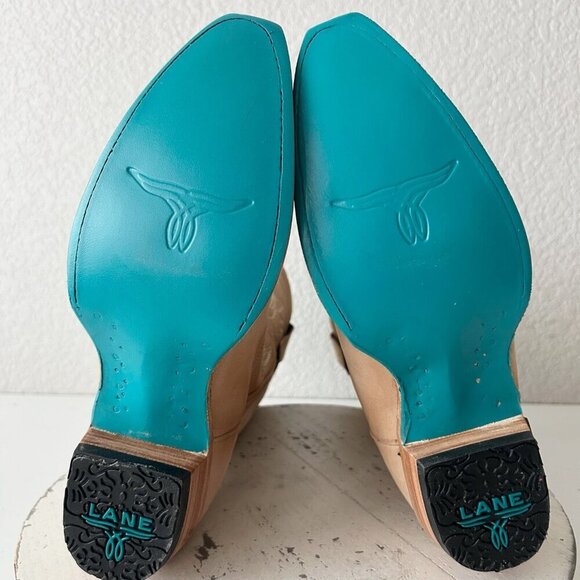 Lane SANDAGA Midi Womens Cowboy Boots 7 Cowgirl Western Tan Suede Leather Short - Picture 8 of 11